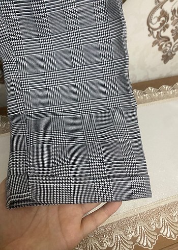 Gri Ekoseli Piliseli Kadın Kumaş Pantolon - Görsel 3