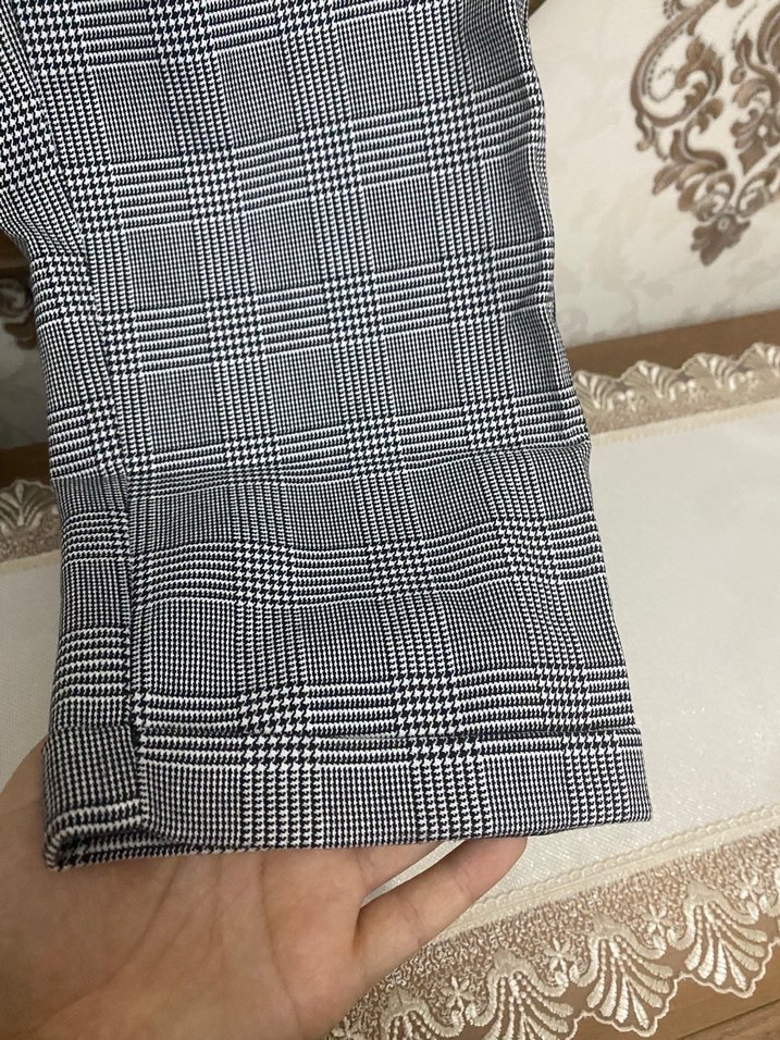 Gri Ekoseli Piliseli Kadın Kumaş Pantolon - Görsel 3