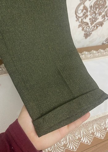 Kadın Kemerli Gri Kumaş Pantolon - Görsel 4