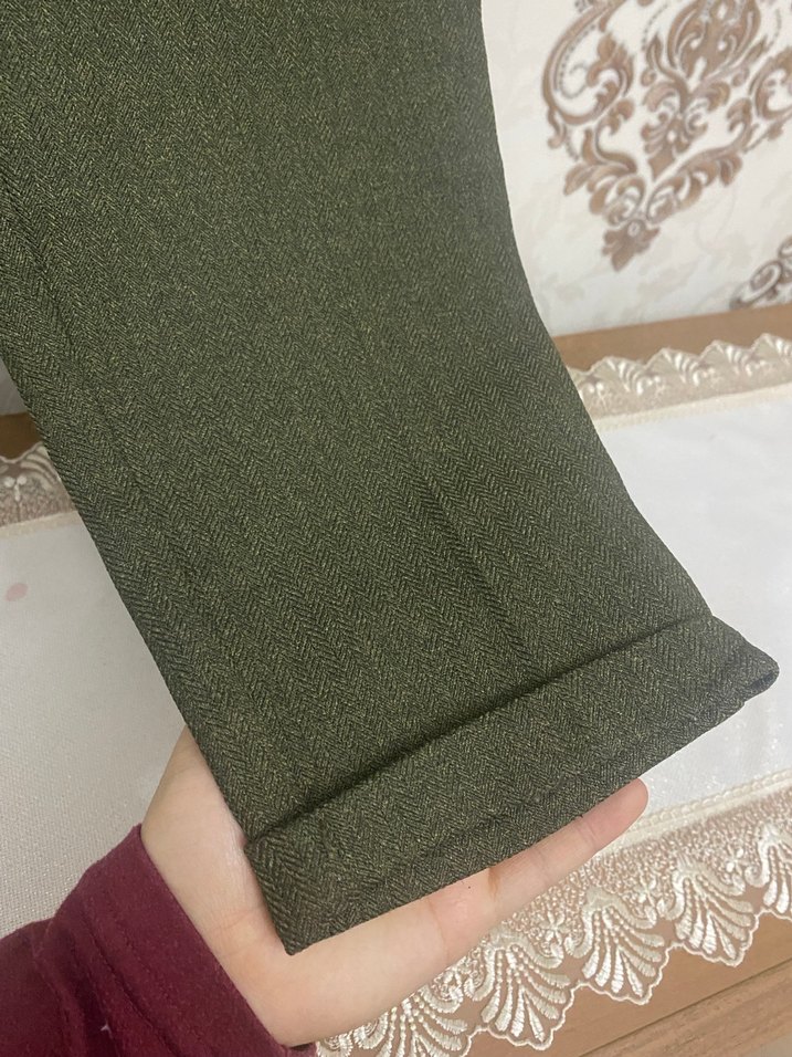 Kadın Kemerli Gri Kumaş Pantolon - Görsel 4