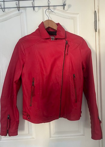 Kadın Kırmızı Deri Biker Ceket orijinal mango - Görsel 2