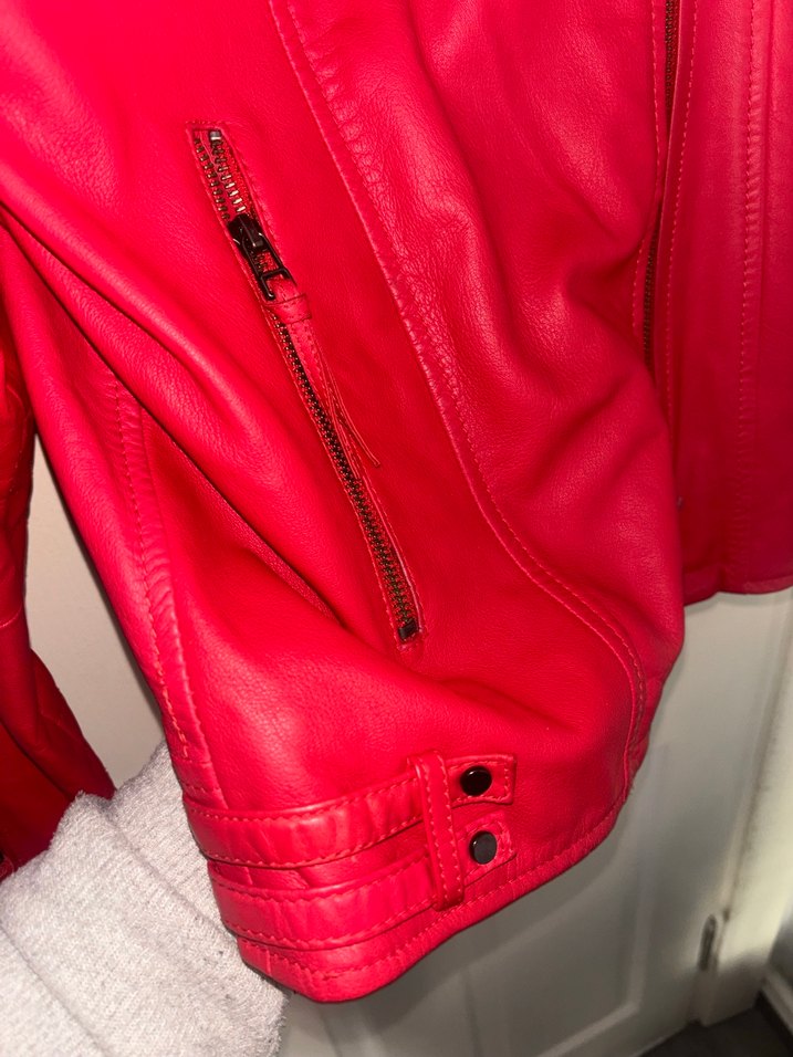 Kadın Kırmızı Deri Biker Ceket orijinal mango - Görsel 5