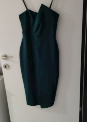 Siyah Drapeli V Yaka Midi Elbise - Görsel 2