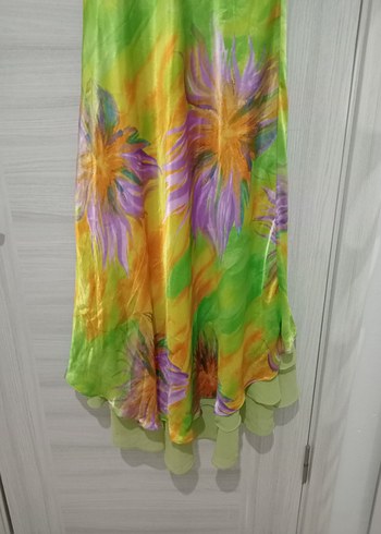 Renkli Bağlama Desenli Uzun Kadın Elbise - Görsel 4