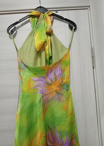 Renkli Bağlama Desenli Uzun Kadın Elbise - Görsel 2