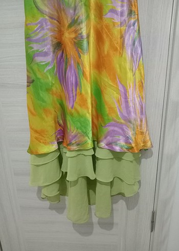 Renkli Bağlama Desenli Uzun Kadın Elbise - Görsel 3