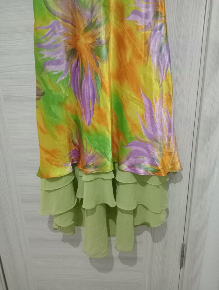 Renkli Bağlama Desenli Uzun Kadın Elbise - Görsel 3