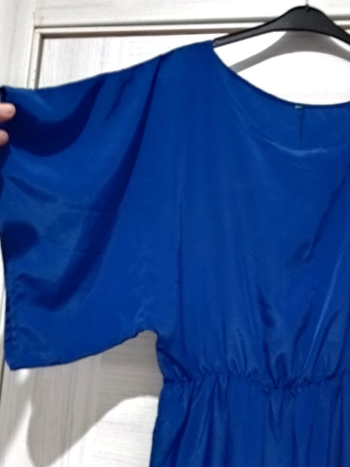 Mavi V Yaka Midi Elbise - Görsel 2