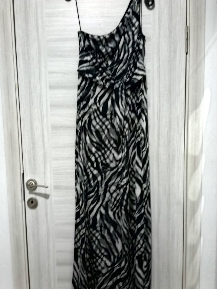 Zebra Desenli Uzun Drapeli Kadın Elbise - Görsel 2