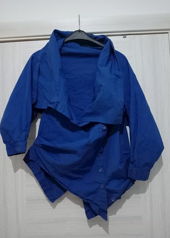 Lacivert Düğmeli Kadın Keten Gömlek - Görsel 2