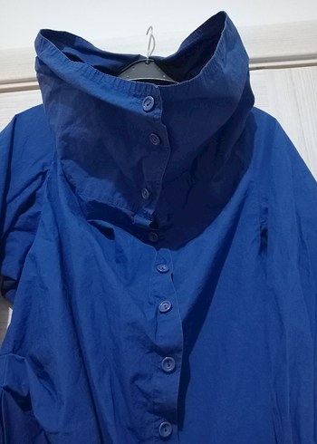 Lacivert Düğmeli Kadın Keten Gömlek - Görsel 3