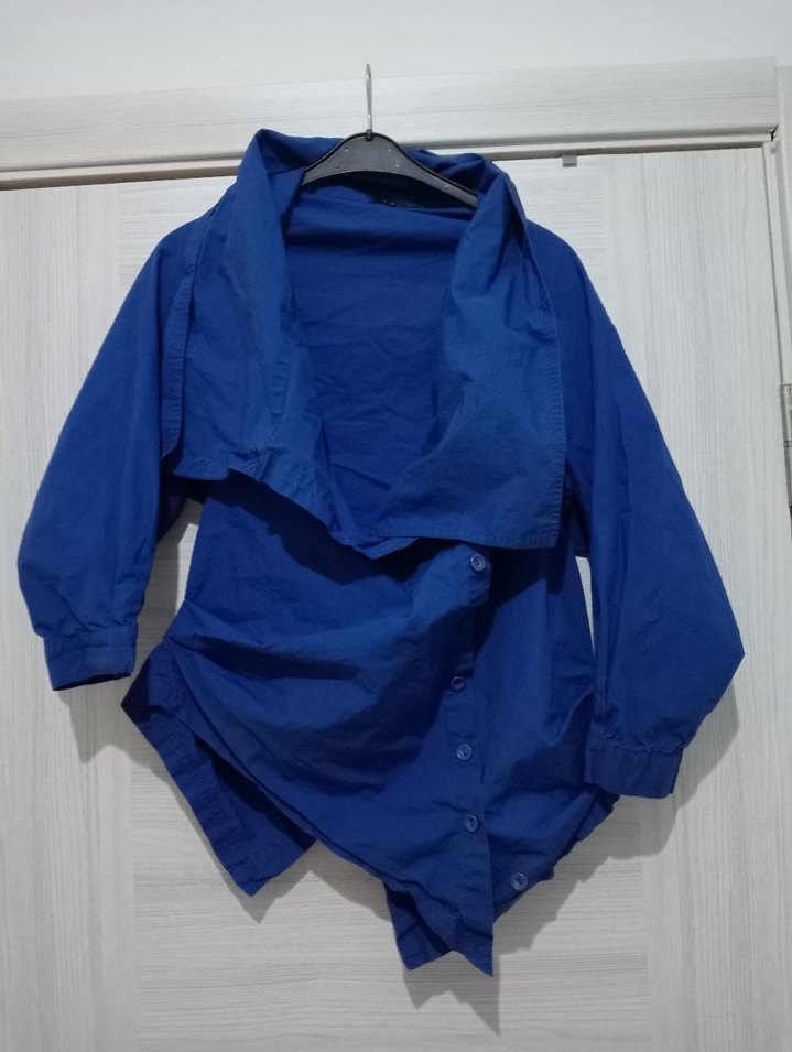 Lacivert Düğmeli Kadın Keten Gömlek - Görsel 2