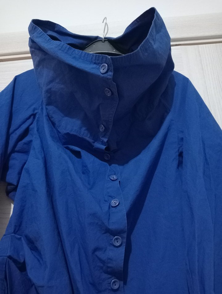 Lacivert Düğmeli Kadın Keten Gömlek - Görsel 3