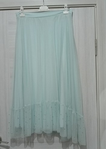 Turkuaz Pilili Uzun Kadın Etek - Görsel 3