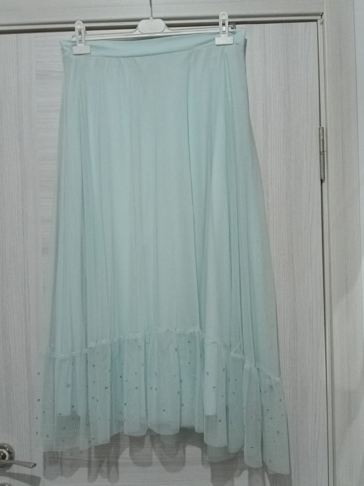 Turkuaz Pilili Uzun Kadın Etek - Görsel 3