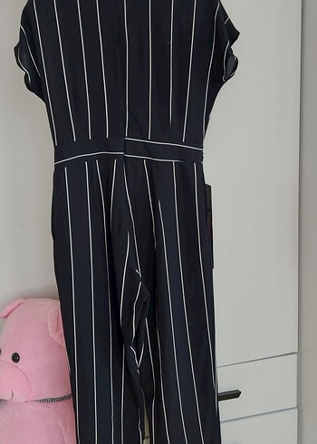 Kadın Siyah Çizgili Kısa Kollu Tulum - Görsel 2