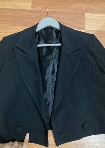 s Beden Düğmeli Siyah kısa Kadın Blazer
