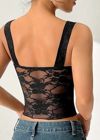 Dantel Detaylı Siyah Gotik Büstiyer - Görsel 2