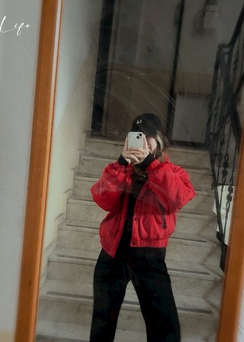 Kırmızı Fermuarlı Kadın Polar Ceket - Görsel 2