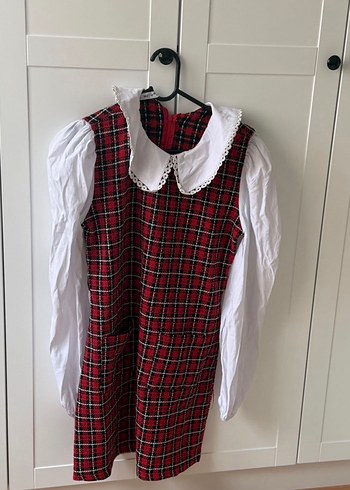 Kemerli Kırmızı Ekose Midi Elbise - Görsel 2