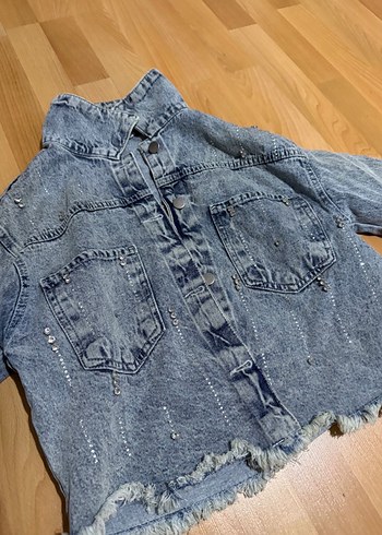 Düğmeli Açık Mavi Bağlama Desenli Kadın Denim Ceket - Görsel 2