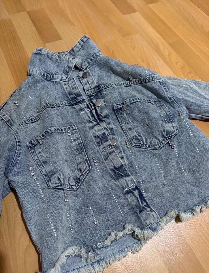 Düğmeli Açık Mavi Bağlama Desenli Kadın Denim Ceket - Görsel 2