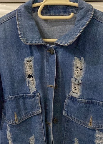 Düğmeli Mavi Mini Denim Ceket - Görsel 3