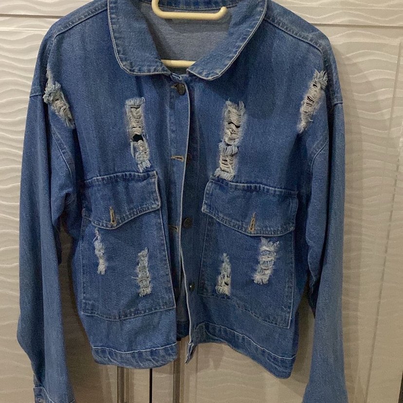 Düğmeli Mavi Mini Denim Ceket - Görsel 2