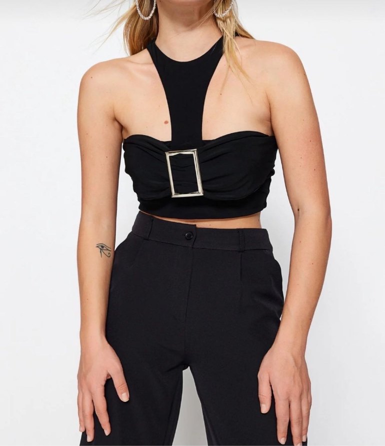 Tokalı Siyah Mini Straplez Bustiyer - Görsel 2