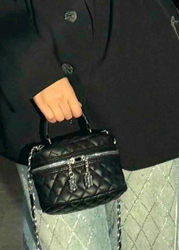 Kemer Tokalı Siyah Deri Yılan Desenli Çanta - Görsel 3