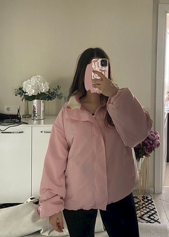 Düğmeli Pembe Kapüşonlu Kadın Ceket - Görsel 3