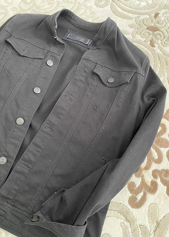 Düğmeli Siyah Kadın Kot Ceket Erkek - Görsel 2