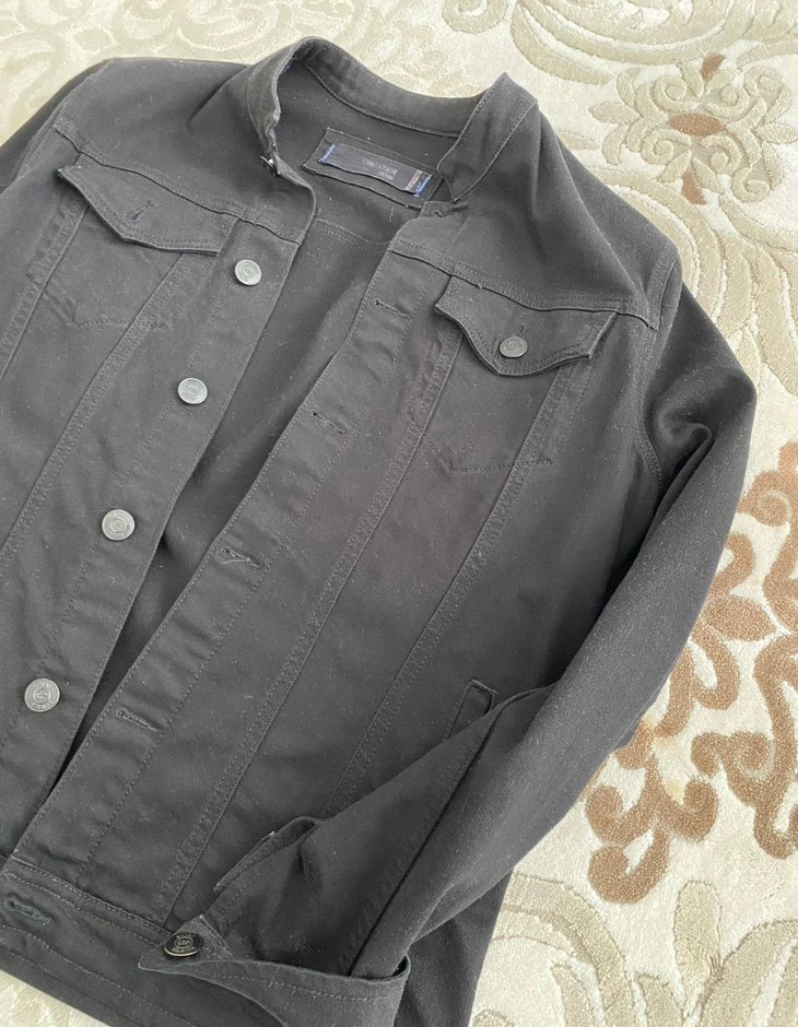 Düğmeli Siyah Kadın Kot Ceket Erkek - Görsel 2