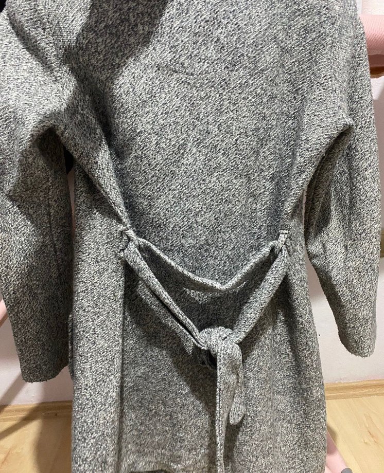 Düğmeli Gri Midi Kadın Yün Kaban - Görsel 2