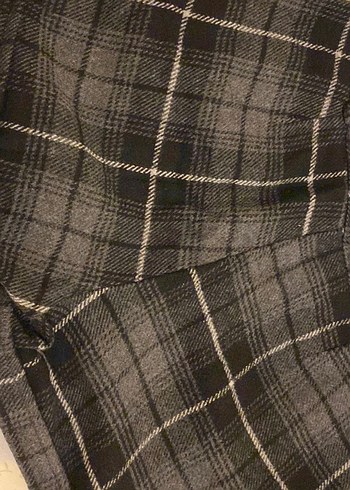 Gri Ekose Düğmeli Kadın Kumaş Pantolon - Görsel 2