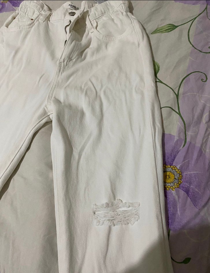 Kadın Beyaz Pamuklu Rahat Kesim Jean - Görsel 2