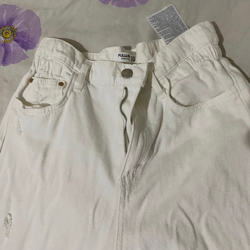 Kadın Beyaz Pamuklu Rahat Kesim Jean - Görsel 3