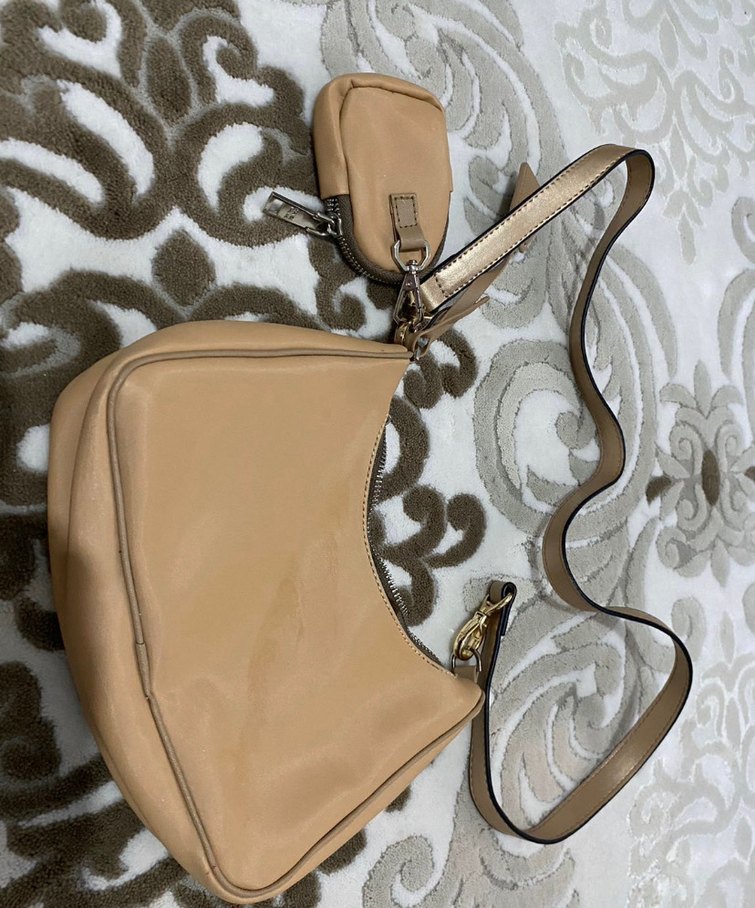 Bej Deri Fermuarlı Kadın Çanta - Görsel 2