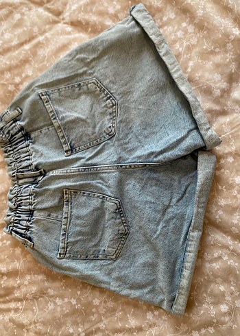 Gri Kadın Bol Kesim Mini Kot Şort - Görsel 2