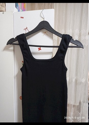 Siyah Kare Yaka Midi Triko Elbise - Görsel 2