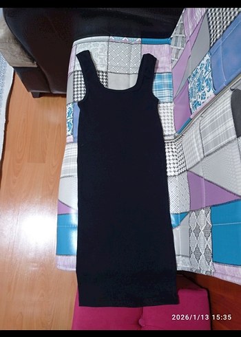 Siyah Kare Yaka Midi Triko Elbise - Görsel 7