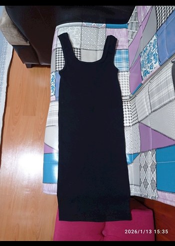 Siyah Kare Yaka Midi Triko Elbise - Görsel 5