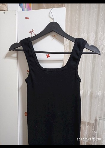 Siyah Kare Yaka Midi Triko Elbise - Görsel 4