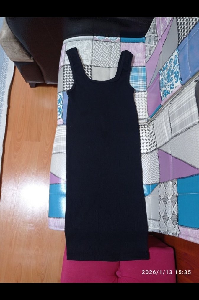 Siyah Kare Yaka Midi Triko Elbise - Görsel 5