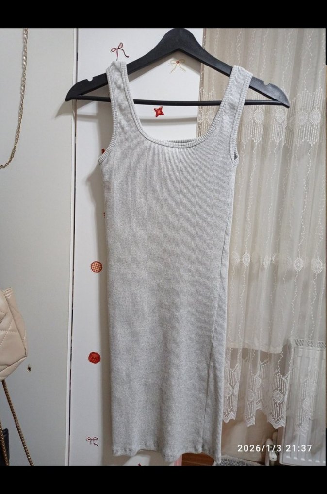 Gri Midi Kadın Triko Elbise - Görsel 5