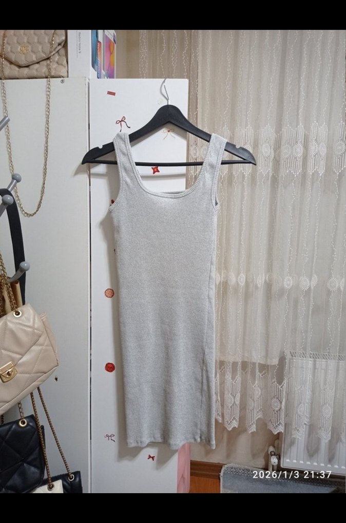 Gri Midi Kadın Triko Elbise - Görsel 3