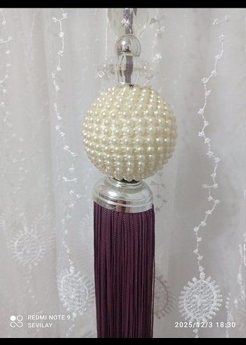 Mor İşlemeli Parlak Perde Bağı - Görsel 2