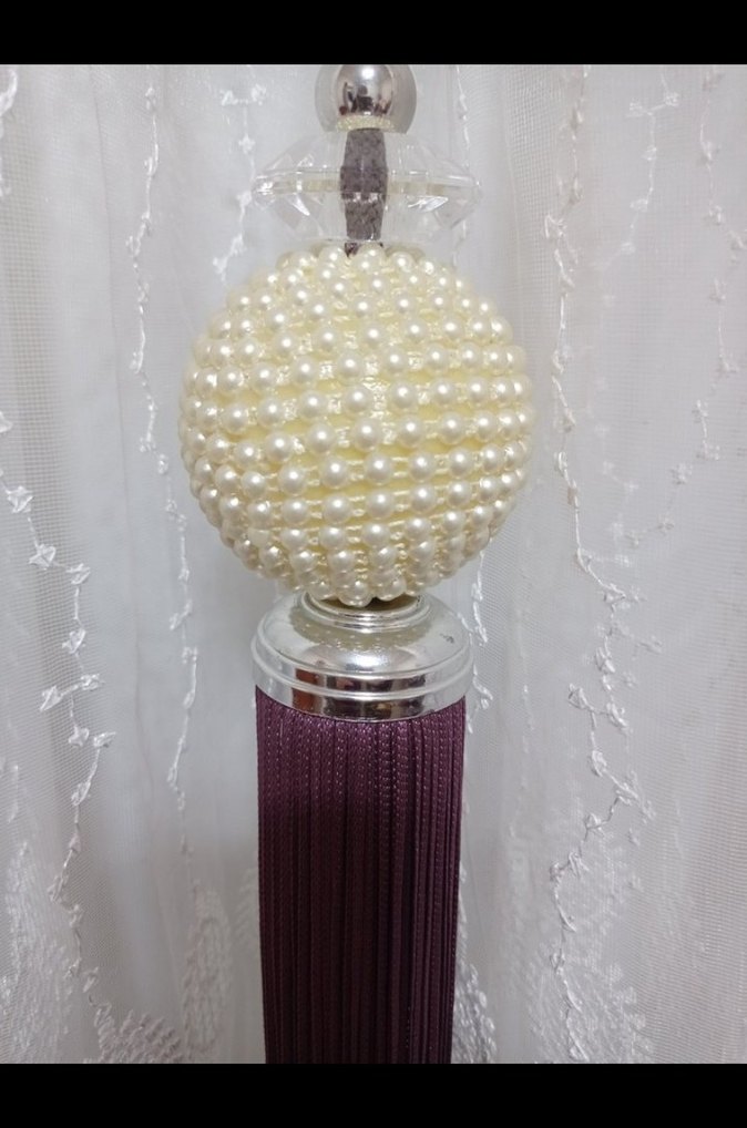 Mor İşlemeli Parlak Perde Bağı - Görsel 3