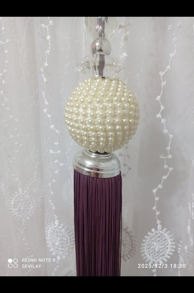 Mor İşlemeli Parlak Perde Bağı - Görsel 2