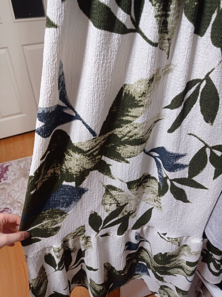 Haki Krem Çiçekli Kare Yaka Uzun Elbise - Görsel 5